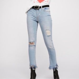 Free People Great Heights Frayed Hem Light Wash Midrise Jeans